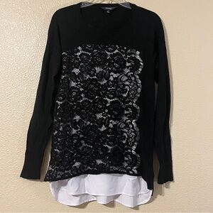 Simply Vera Vera Wang Women’s M Black Lace Mock Layer Long Sleeve Sweater